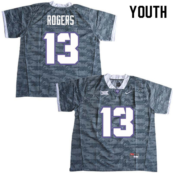 Youth #13 Justin Rogers TCU Horned Frogs College Football Jerseys Sale-Gray